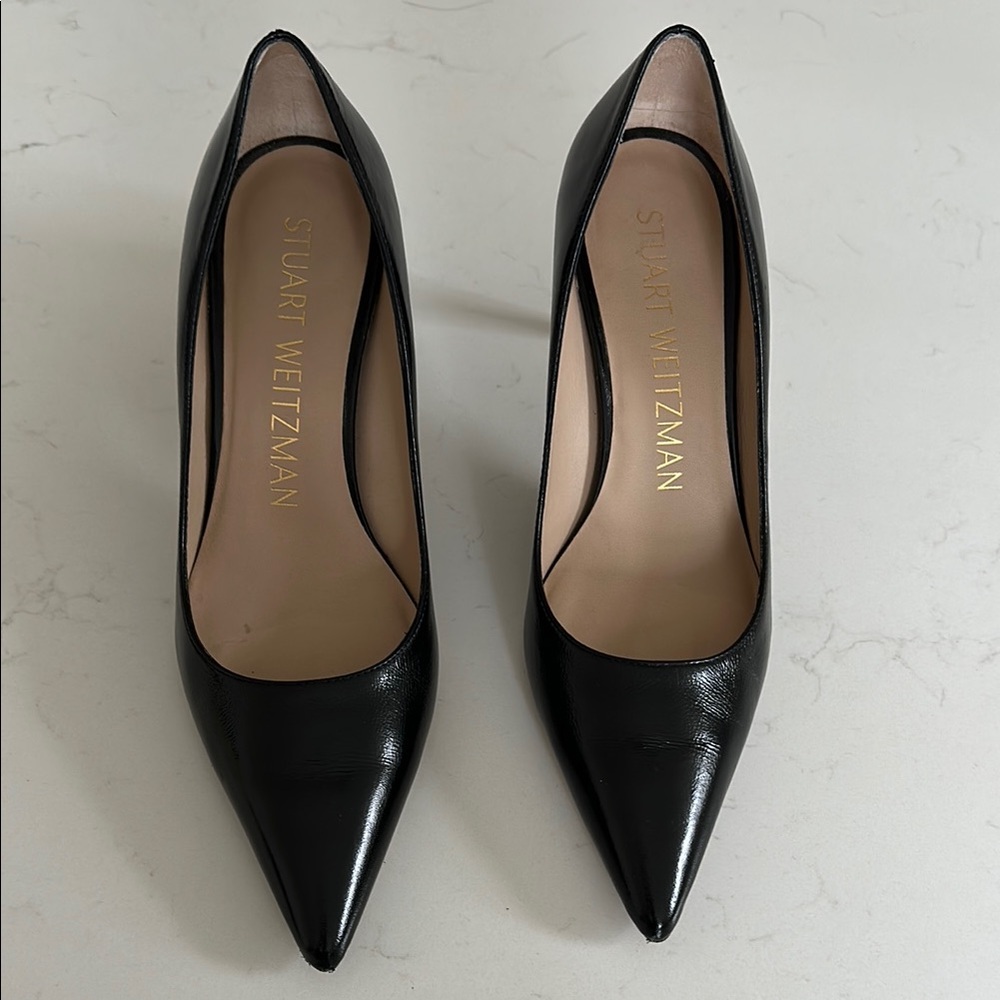 Stuart Weitzman 75mm Pointed Toe Pump - Black Kid - Size 38/7.5
